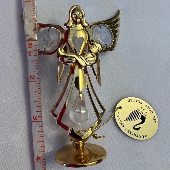 AUSTRIAN CRYSTAL DELIGHT ANGEL WITH BABY SUN CATCHER  24k GOLD PLATED NEW Accen - Picture 7 of 7